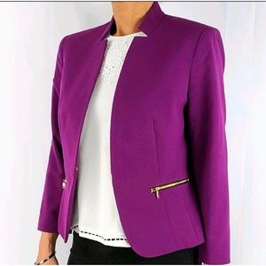 NWT Nine West Plum Purple Berry Blazer with Gold Zipper Pockets